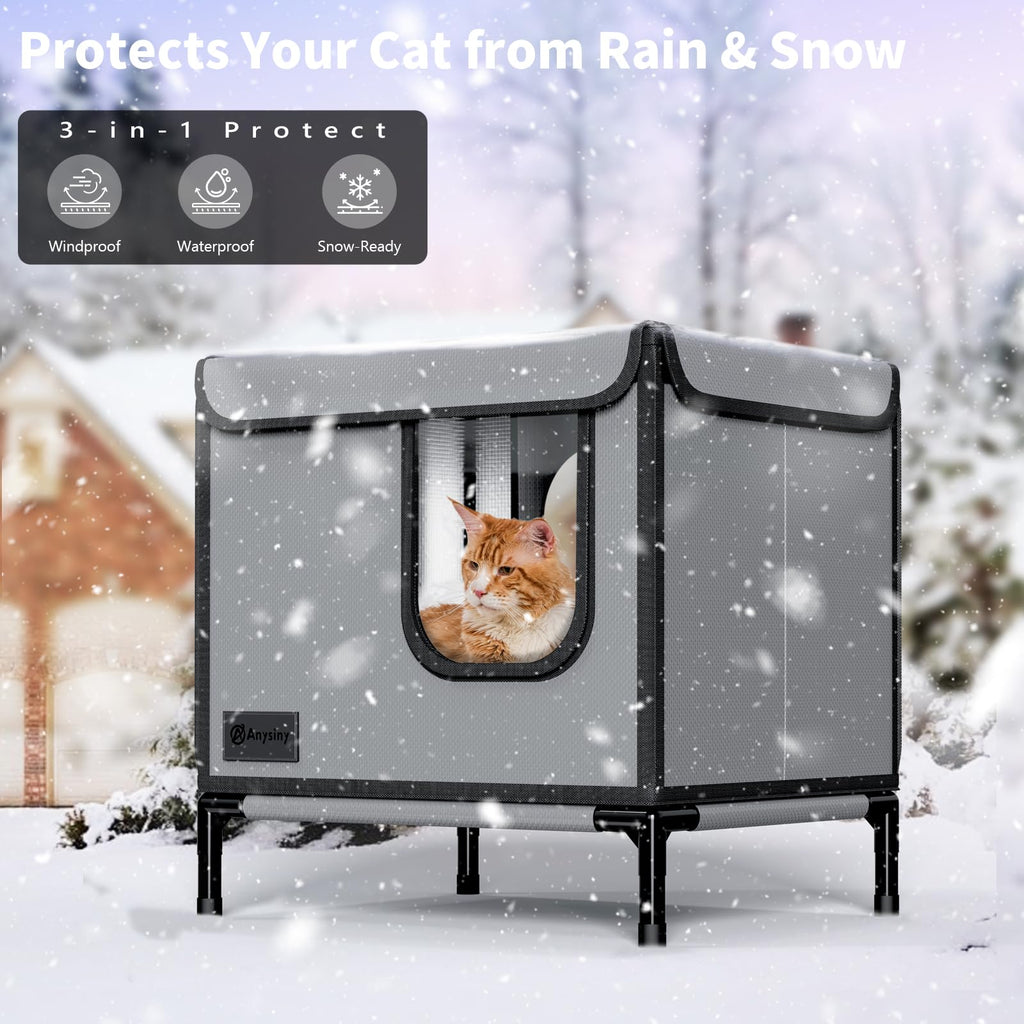 Weatherproof Outdoor Cat House with Thermal Aluminum Foil F509