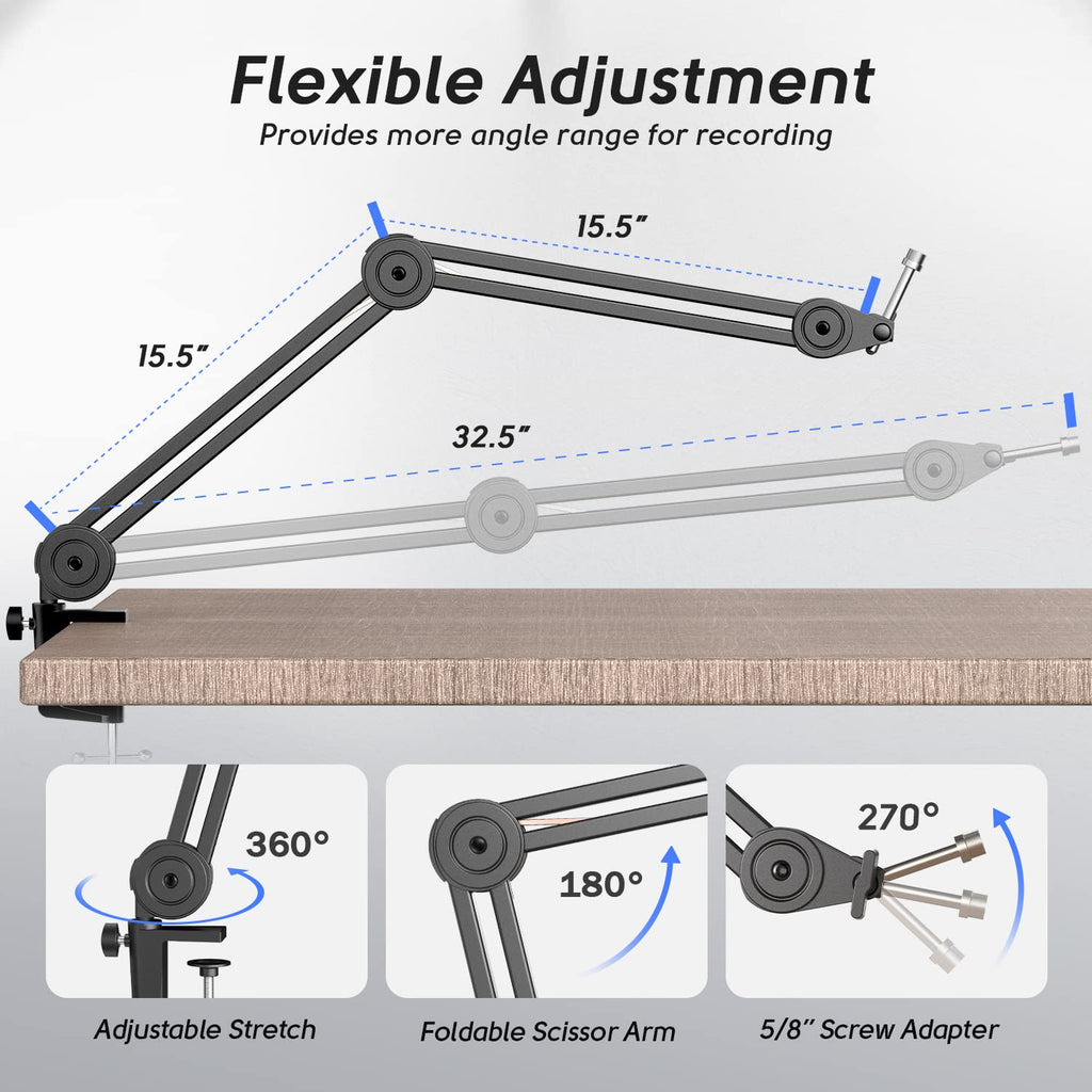Dynamic Microphone with Boom Arm Kit, XLR/USB Podcast Mic and Stand Bundle with Mute Button H98199