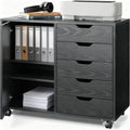 Black 5 Drawer Wood Storage Cabinet with Wheels V54525