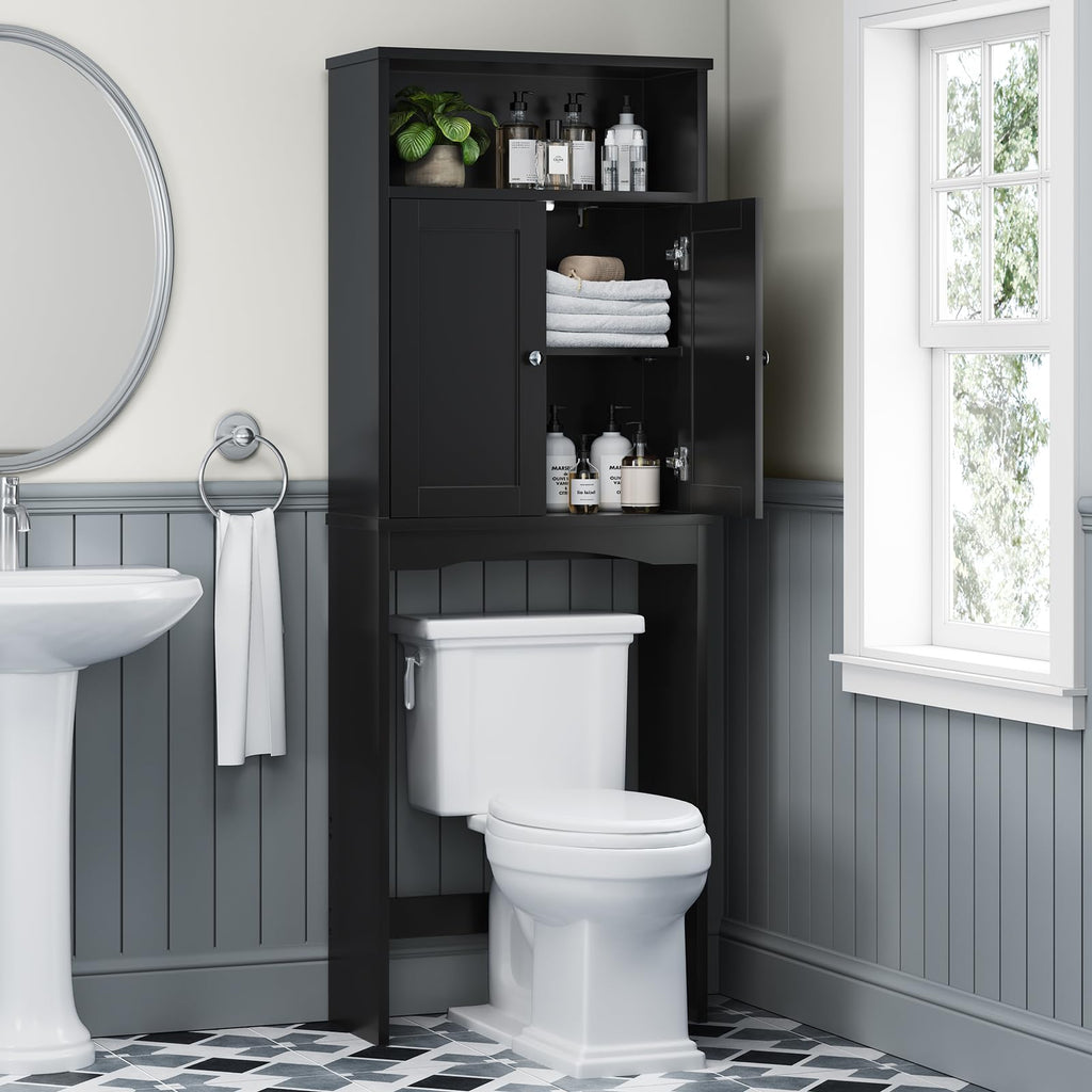 Over The Toilet Storage Cabinet with Adjustable Shelf and Double Door, Black G63899