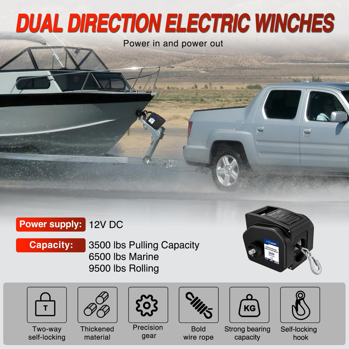 3500 lbs Portable Electric Boat Trailer Winch T41926