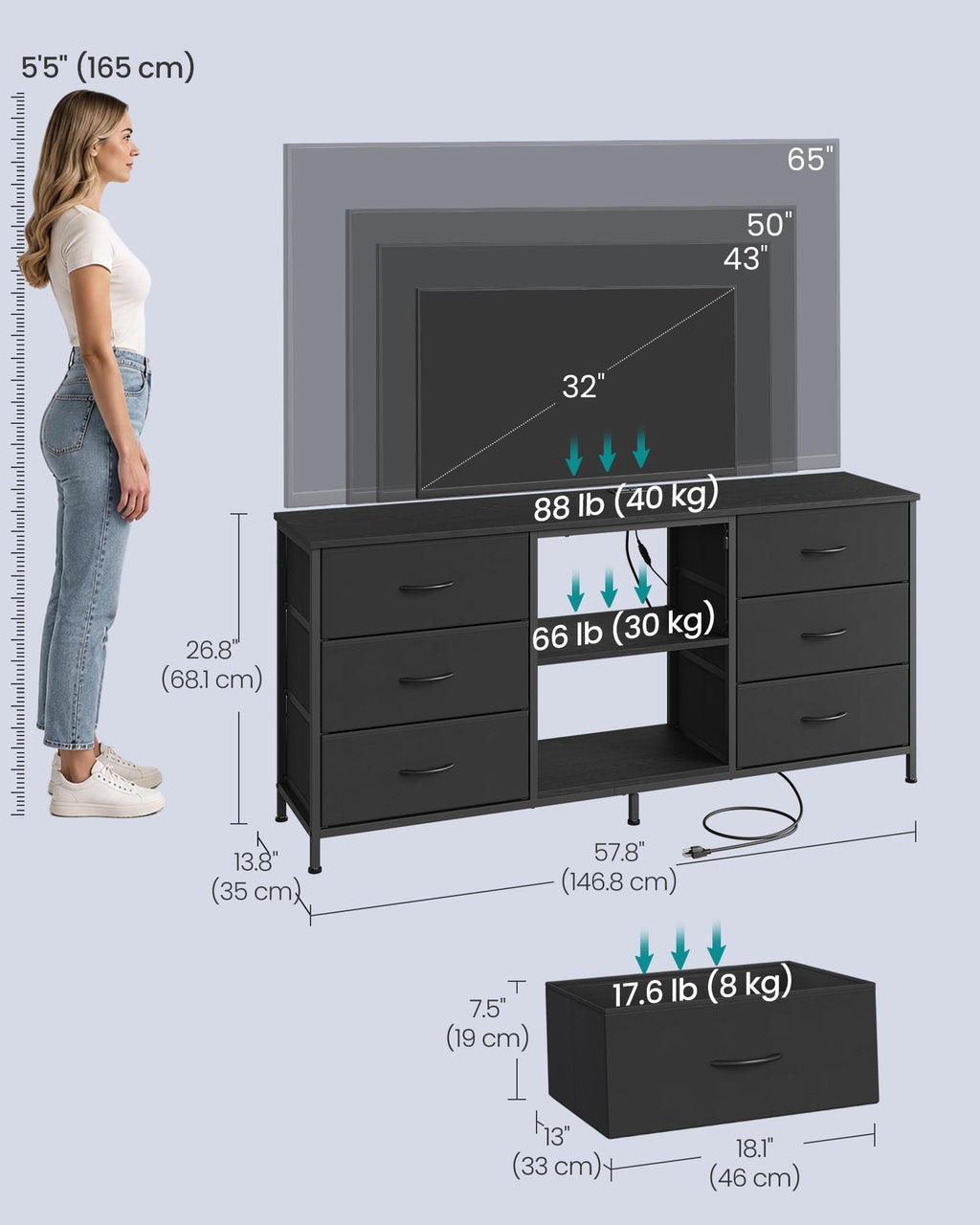 TV Stand with 6 Fabric Drawers and 2 Shelves Z86605