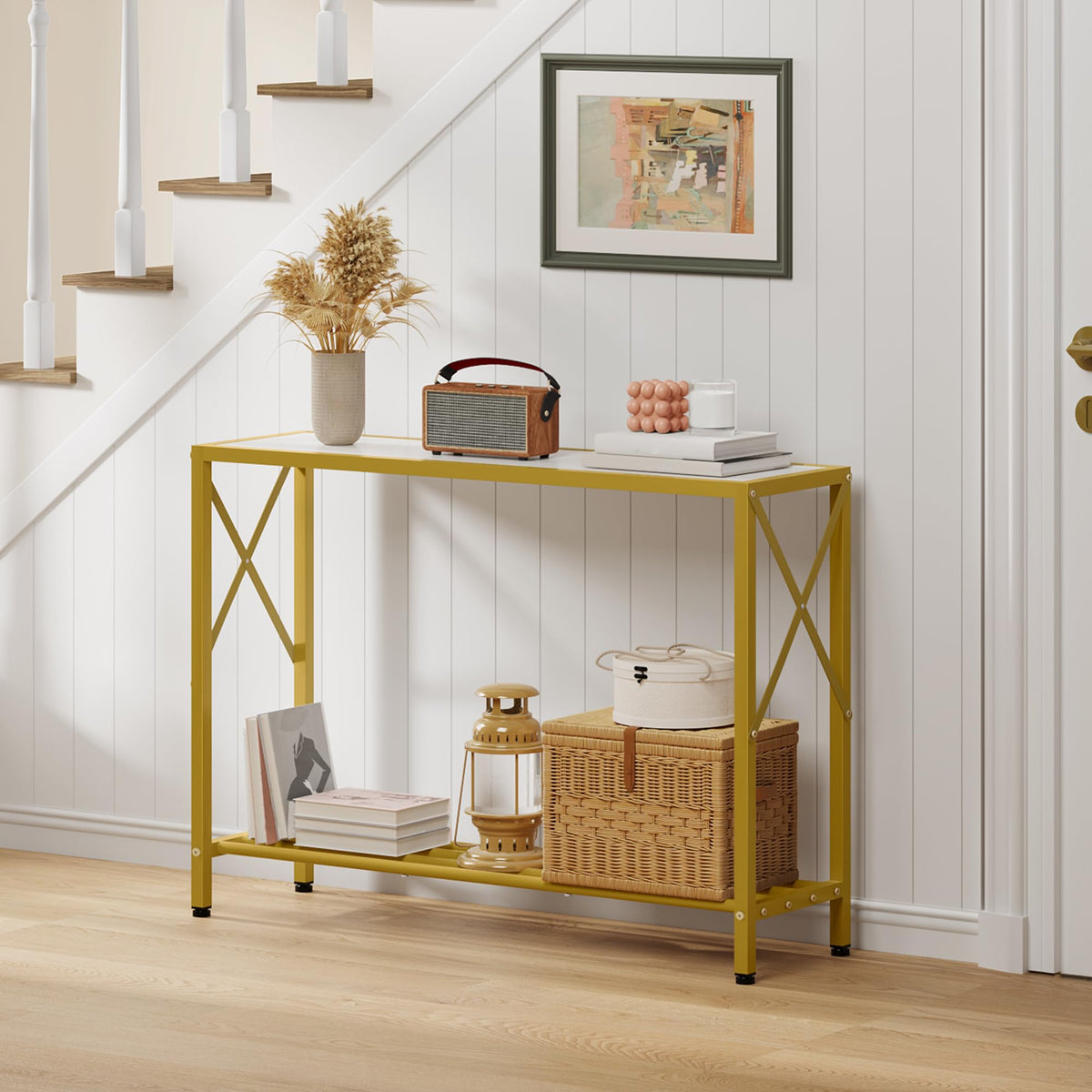 41.8" 2 Tier Gold Console Table with Shelves G799
