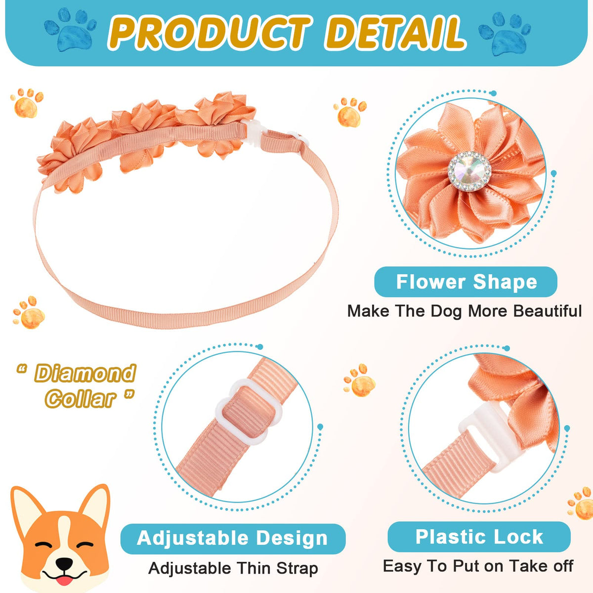 80 Pcs Dog Bowtie Flower Collar Adjustable H34400