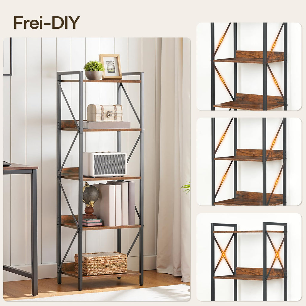 5-Tier Industrial Bookshelf with Metal Frame A587