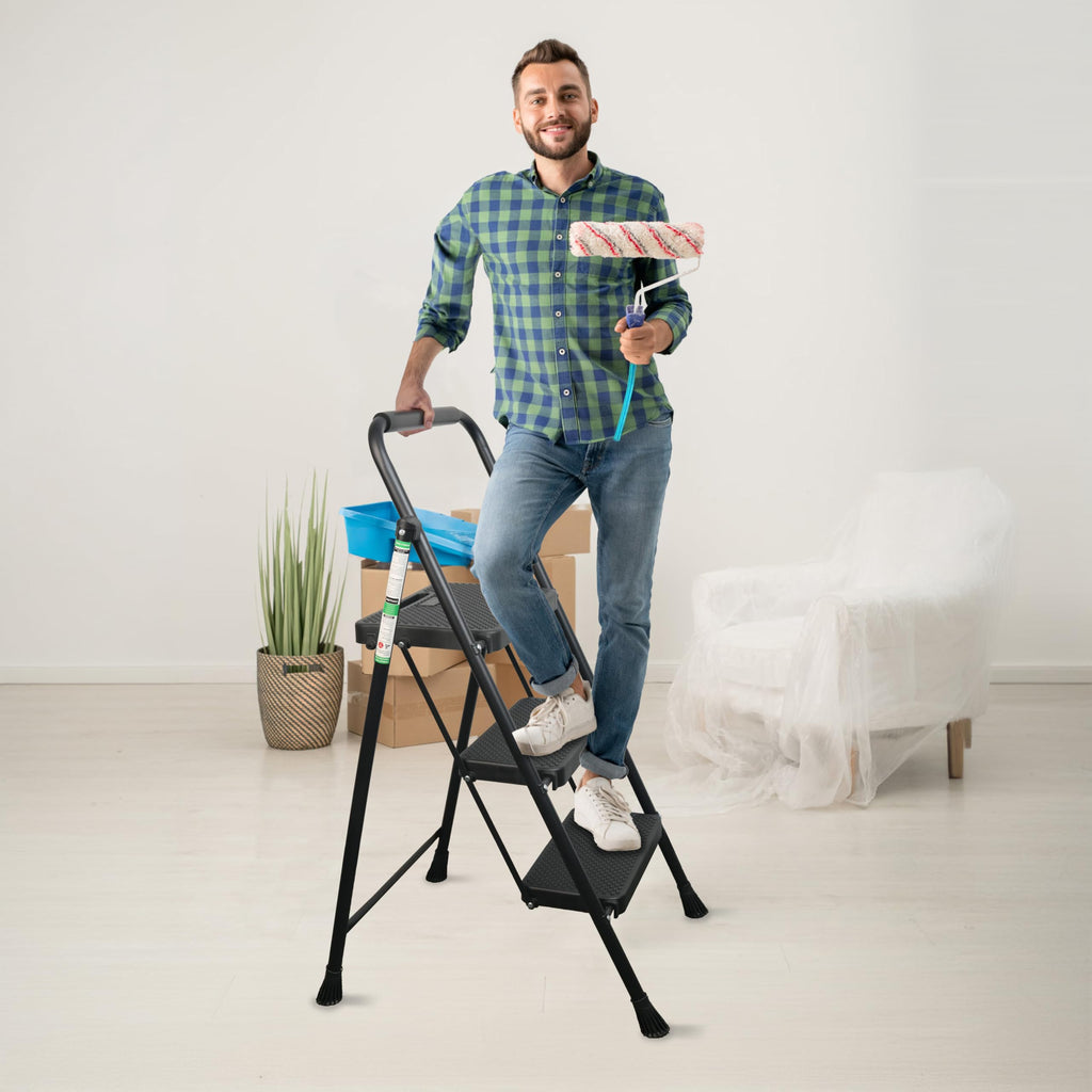 3 Step Folding Steel Ladder with Handrail M610