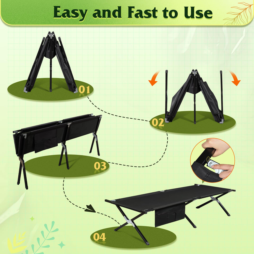 Folding Camping Cot with Carry Bag, 300 lb, Black S91162