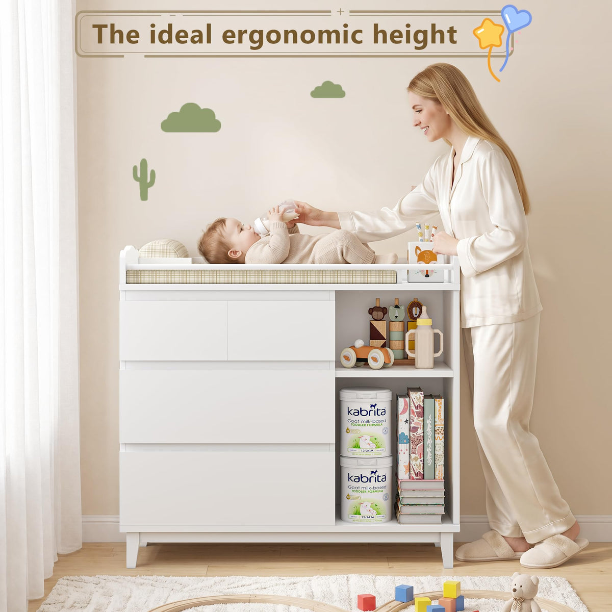 White Baby Changing Table with 4 Drawers W3837