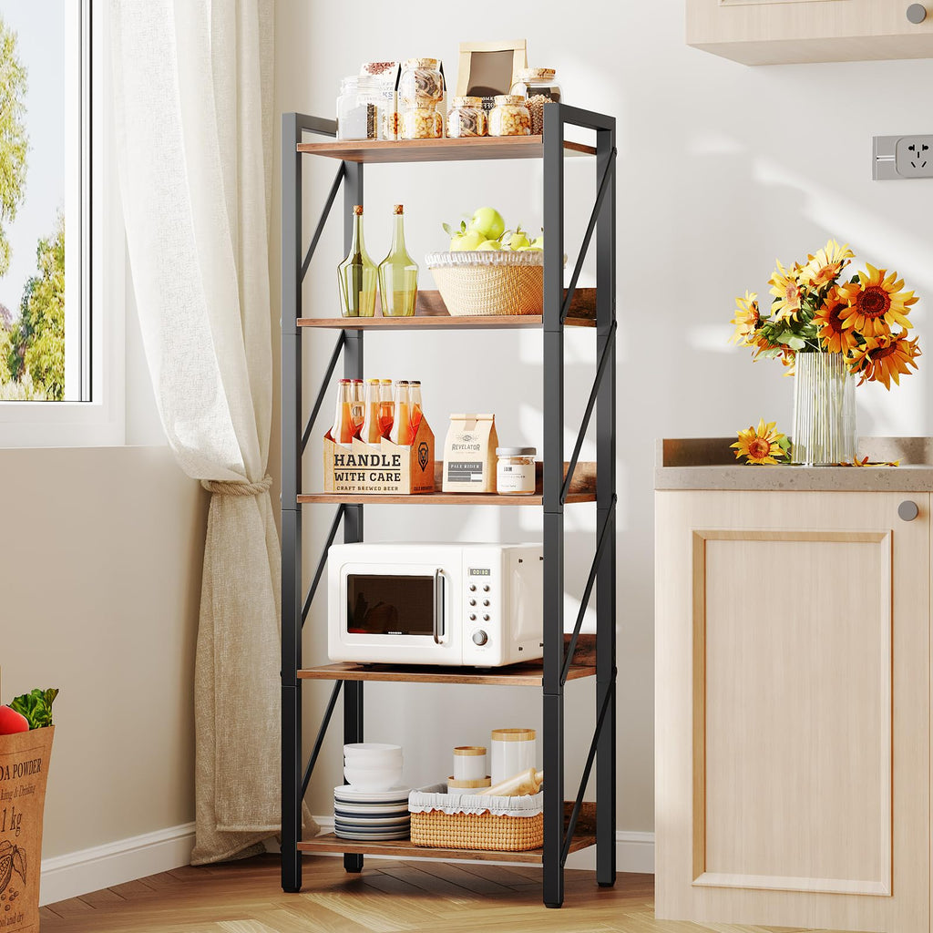 5-Tier Industrial Bookshelf with Metal Frame A587