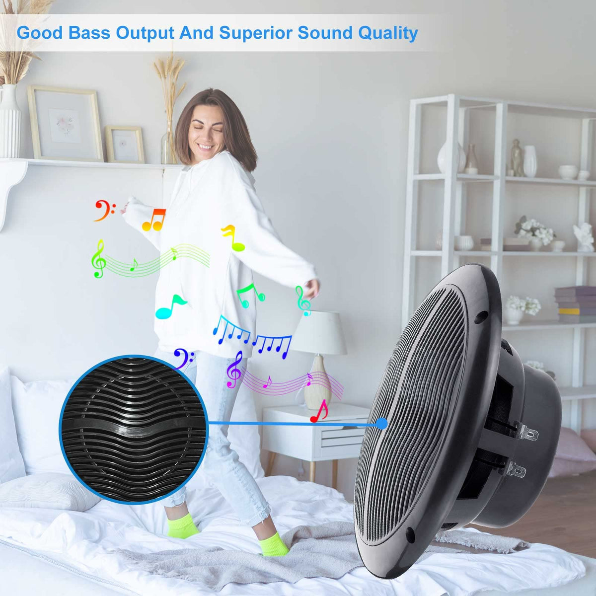 6.5 Inch Marine Bluetooth Speakers 2 Way 120W Peak Boat Speakers Pair Black G9521