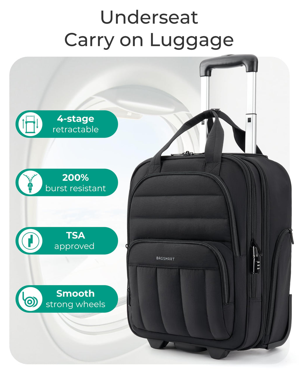 16 inch Lightweight Underseat Carry on Luggage with Wheels D4112