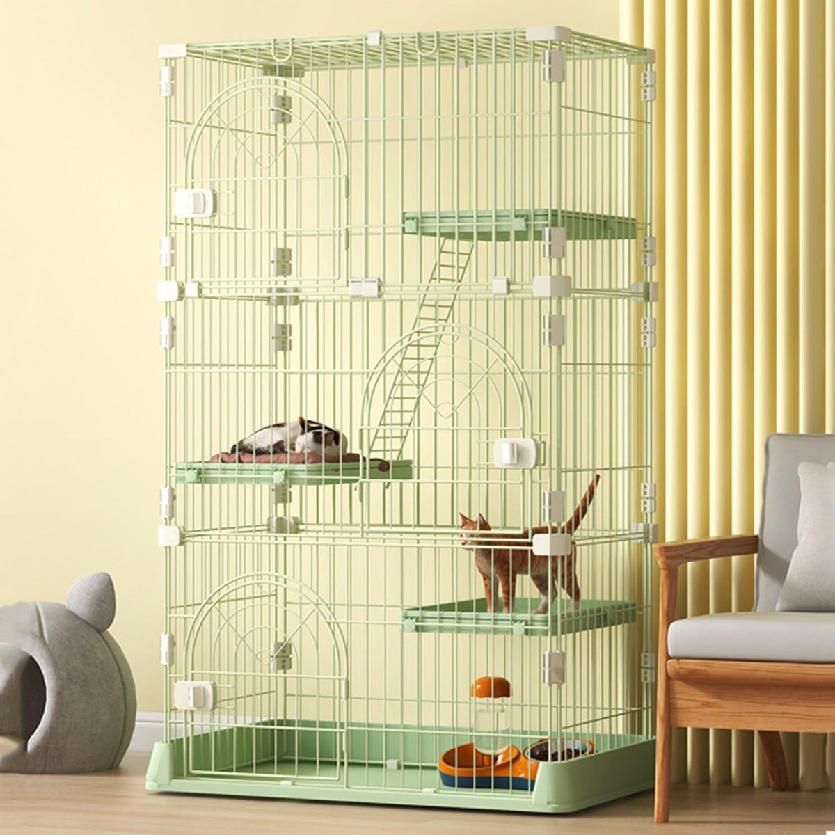 3/4-Tier Wire Cat Cage Playpen Kennel with Hammock S198867