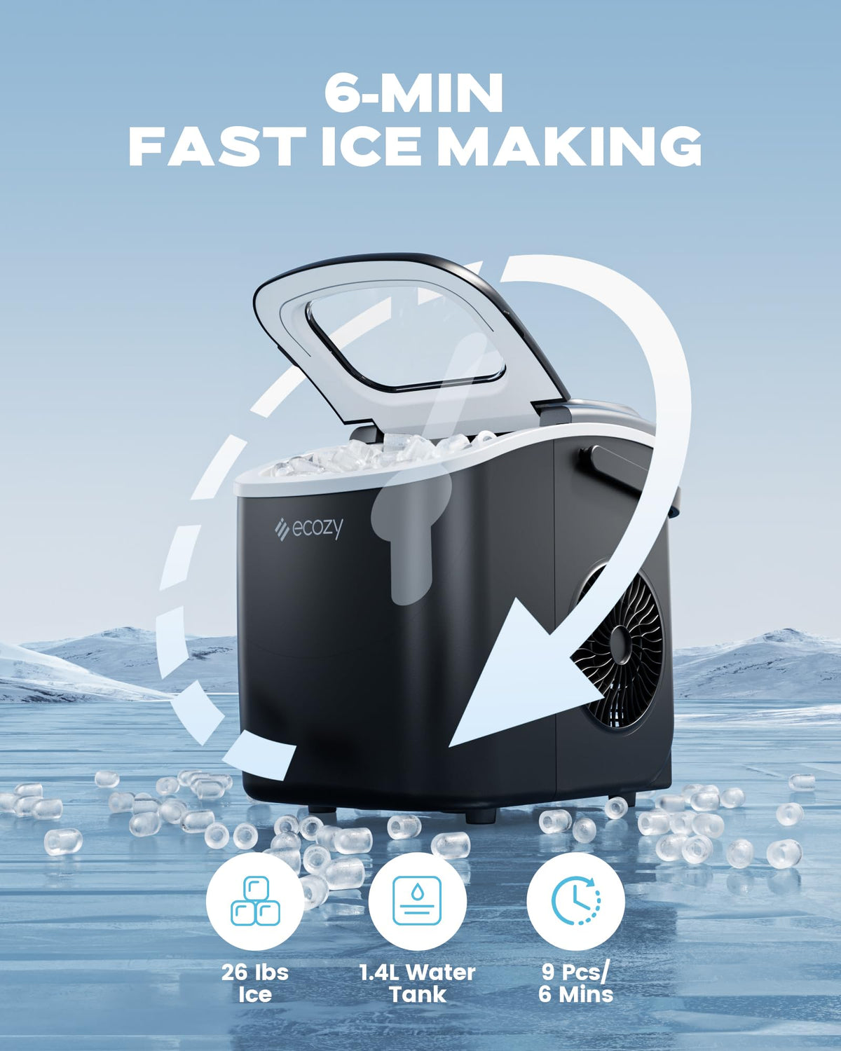 Countertop Ice Maker with Carry Handle, 26lbs/24Hrs P77392