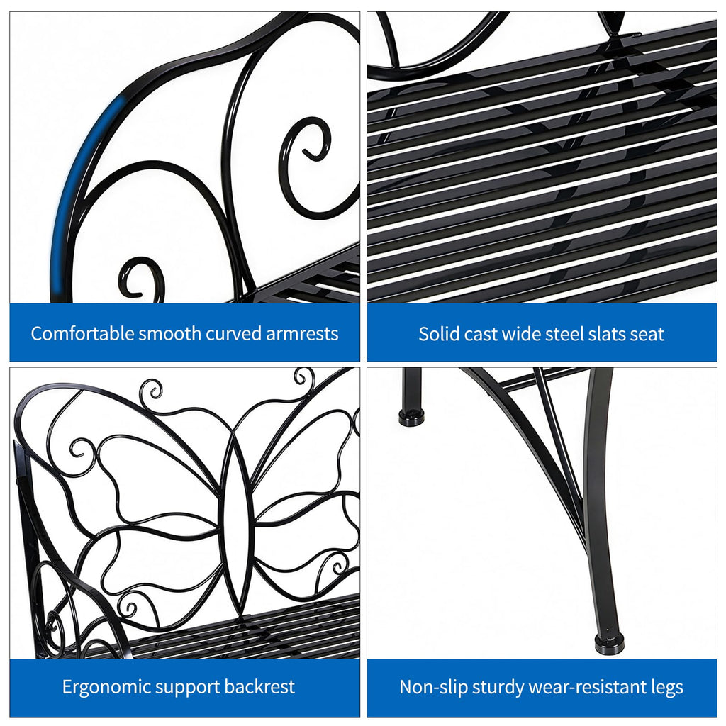 Outdoor Cast Iron Bench with Armrests Double Seats Q63520