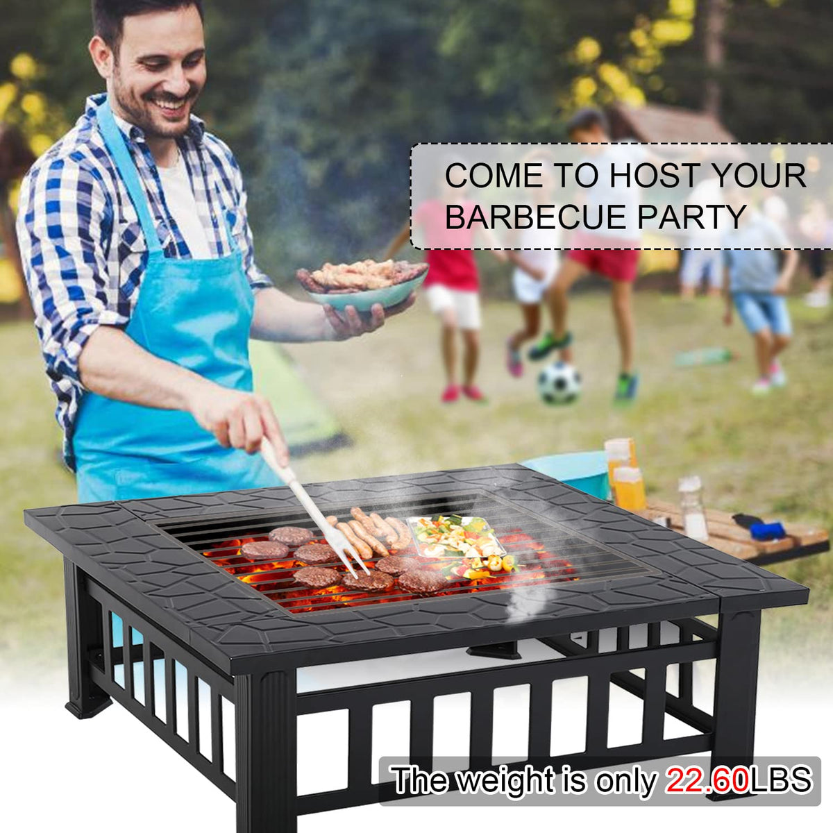 32" Square Wood Burning Fire Pit Table with Spark Screen Q392