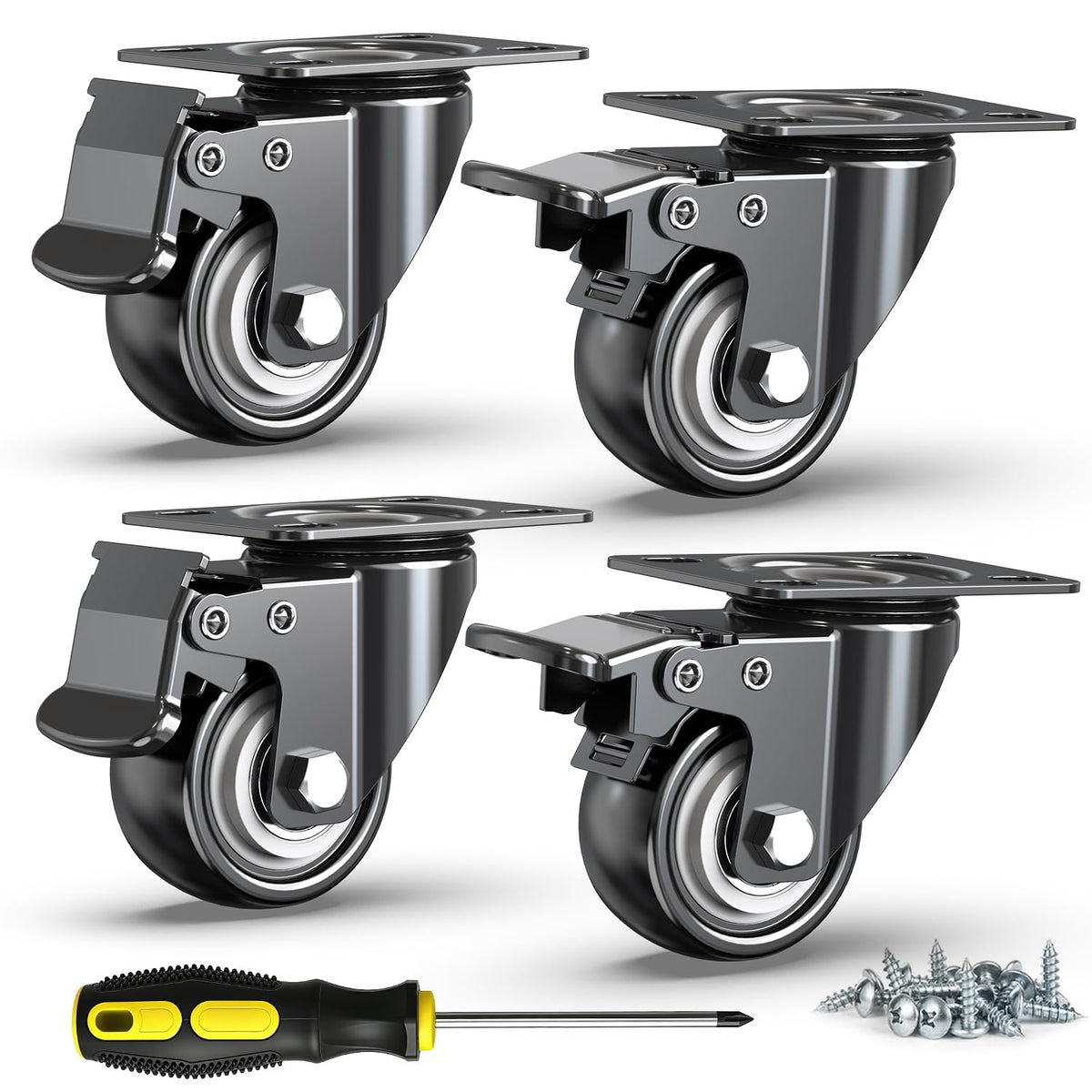 2 Inch Heavy Duty PU Caster Wheels, Set of 4 U311272