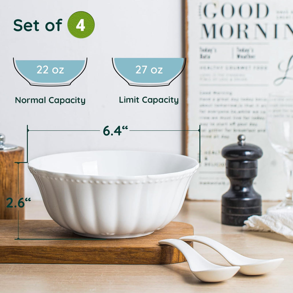 White Ceramic Soup Bowls Set of 4 S6447