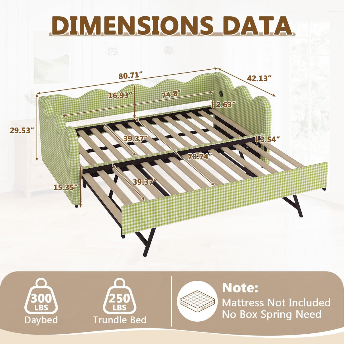 Twin Size Upholstered Daybed with Pop Up Trundle B765908
