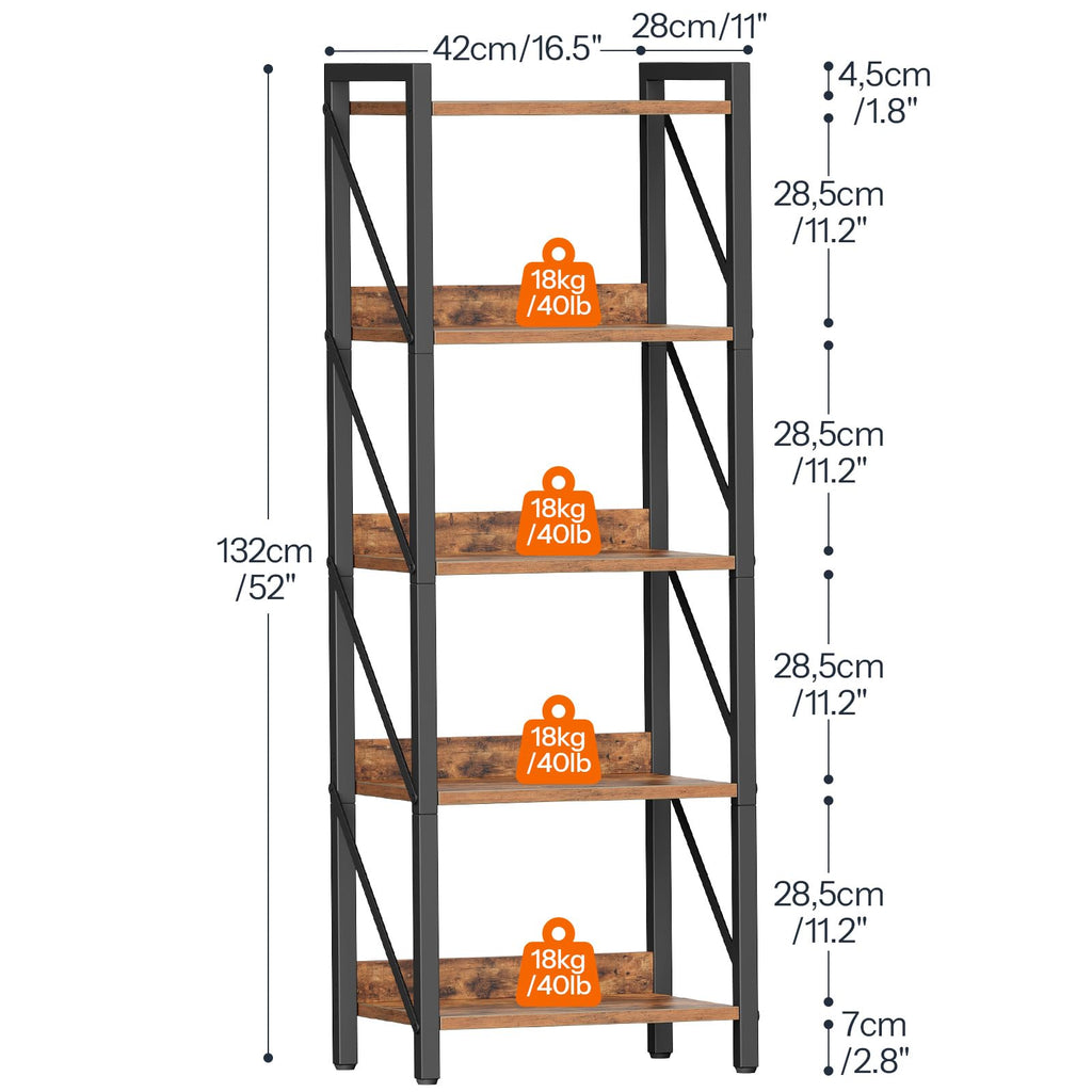 5-Tier Industrial Bookshelf with Metal Frame A587
