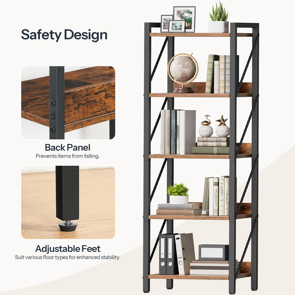 5-Tier Industrial Bookshelf with Metal Frame A587