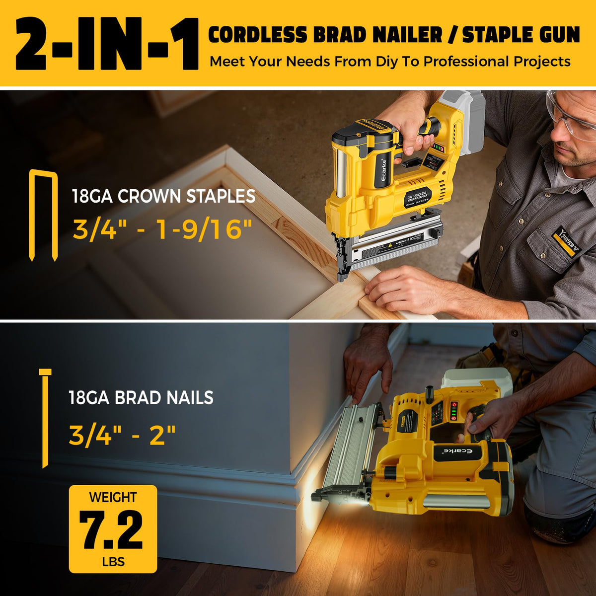 Cordless 2 in 1 Electric Nail Gun Staple Gun with 18GA Nails Y149