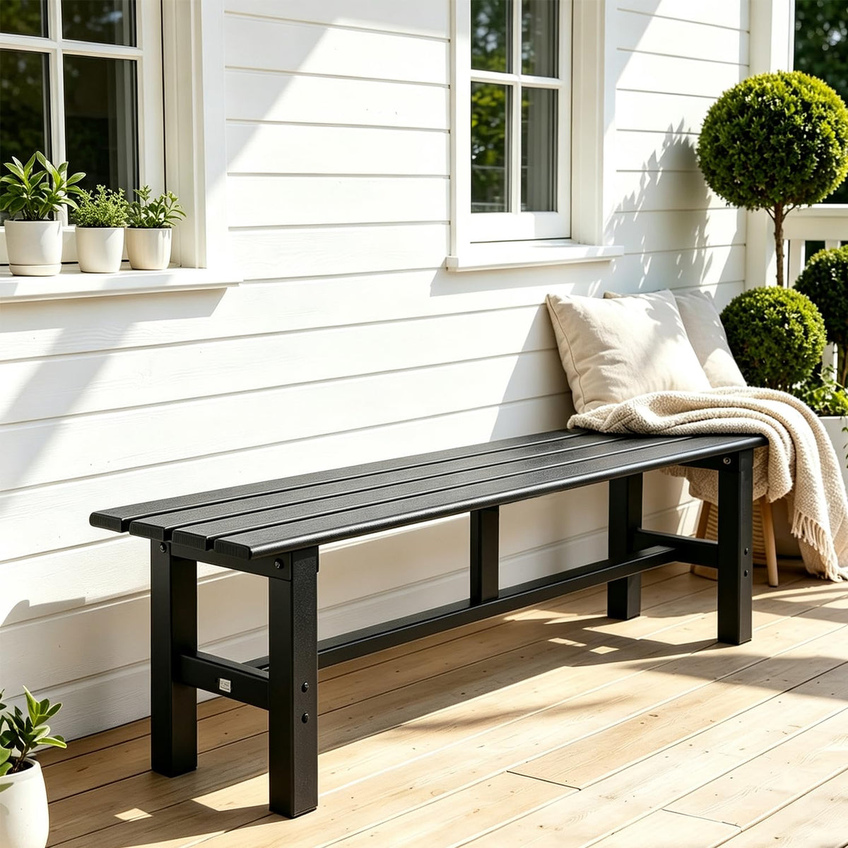 59 Inches Black 2-Person Aluminum Outdoor Bench E418392