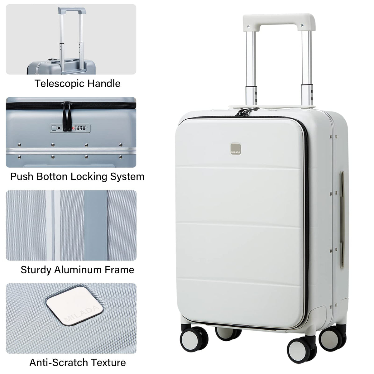 Smoke White 20 Inch Hard Shell Carry On Luggage H169