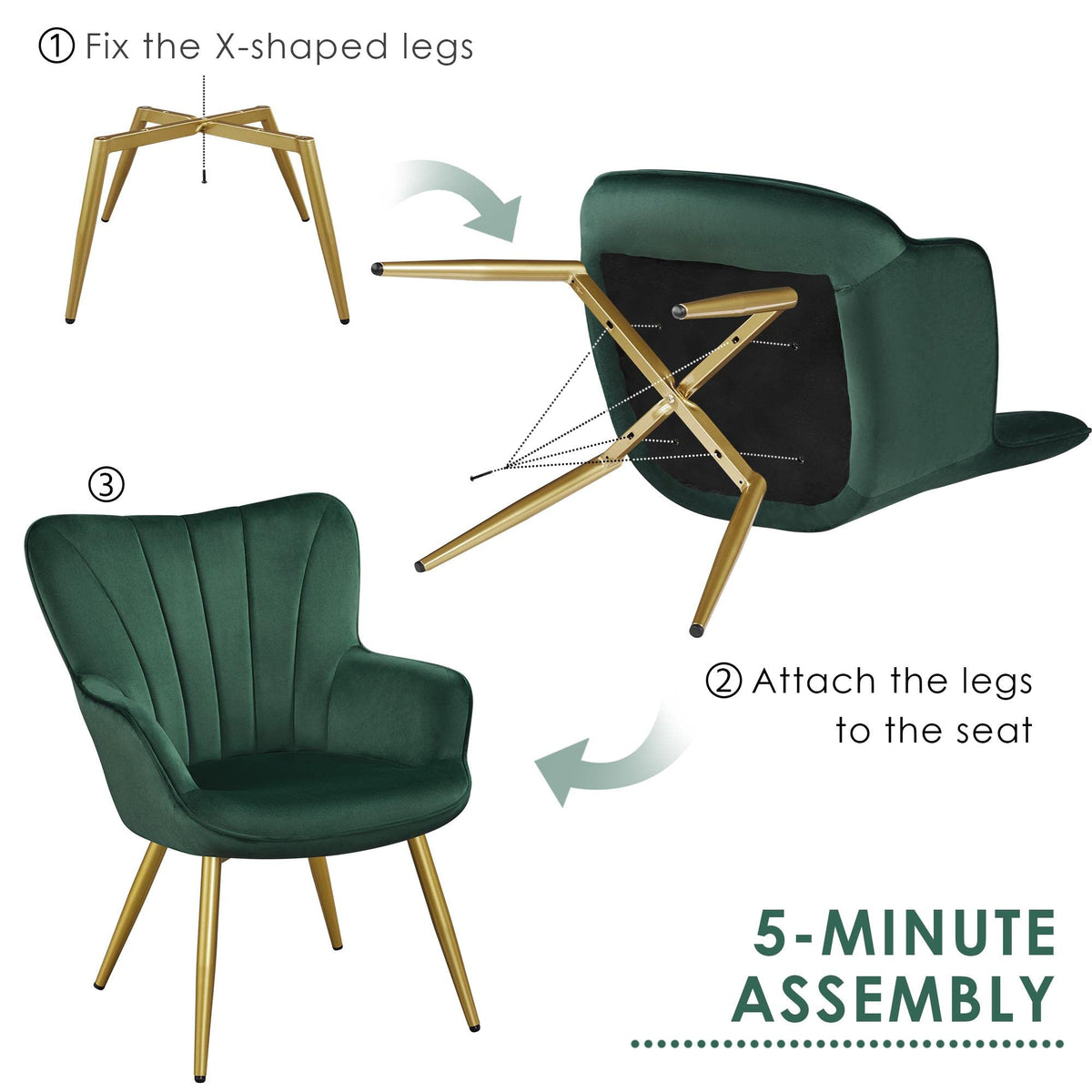 Green Upholstered Accent Chairs Set of 2 Q920