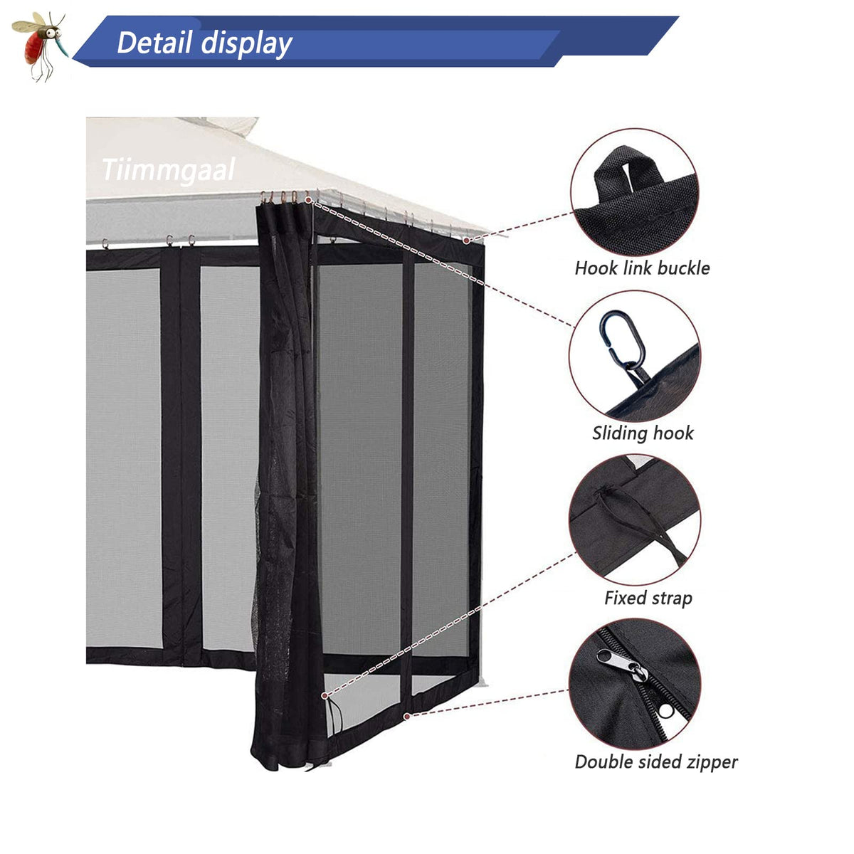 Black 10x10FT 4-Door Zipper Mosquito Netting A750