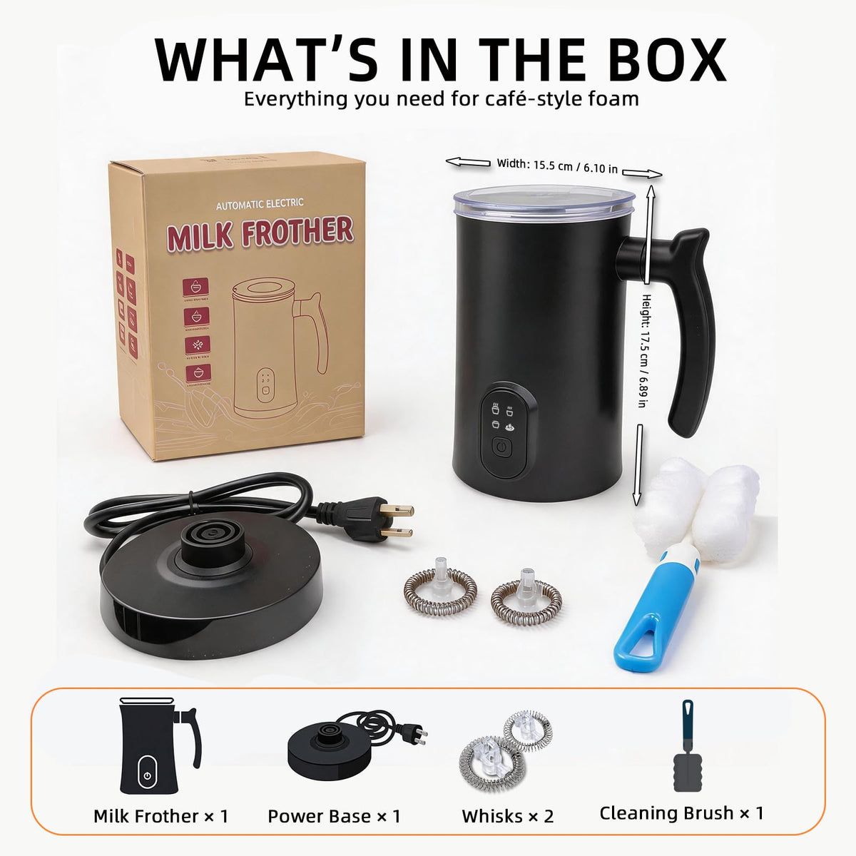 4-in-1 Electric Milk Frother and Steamer Black P982698