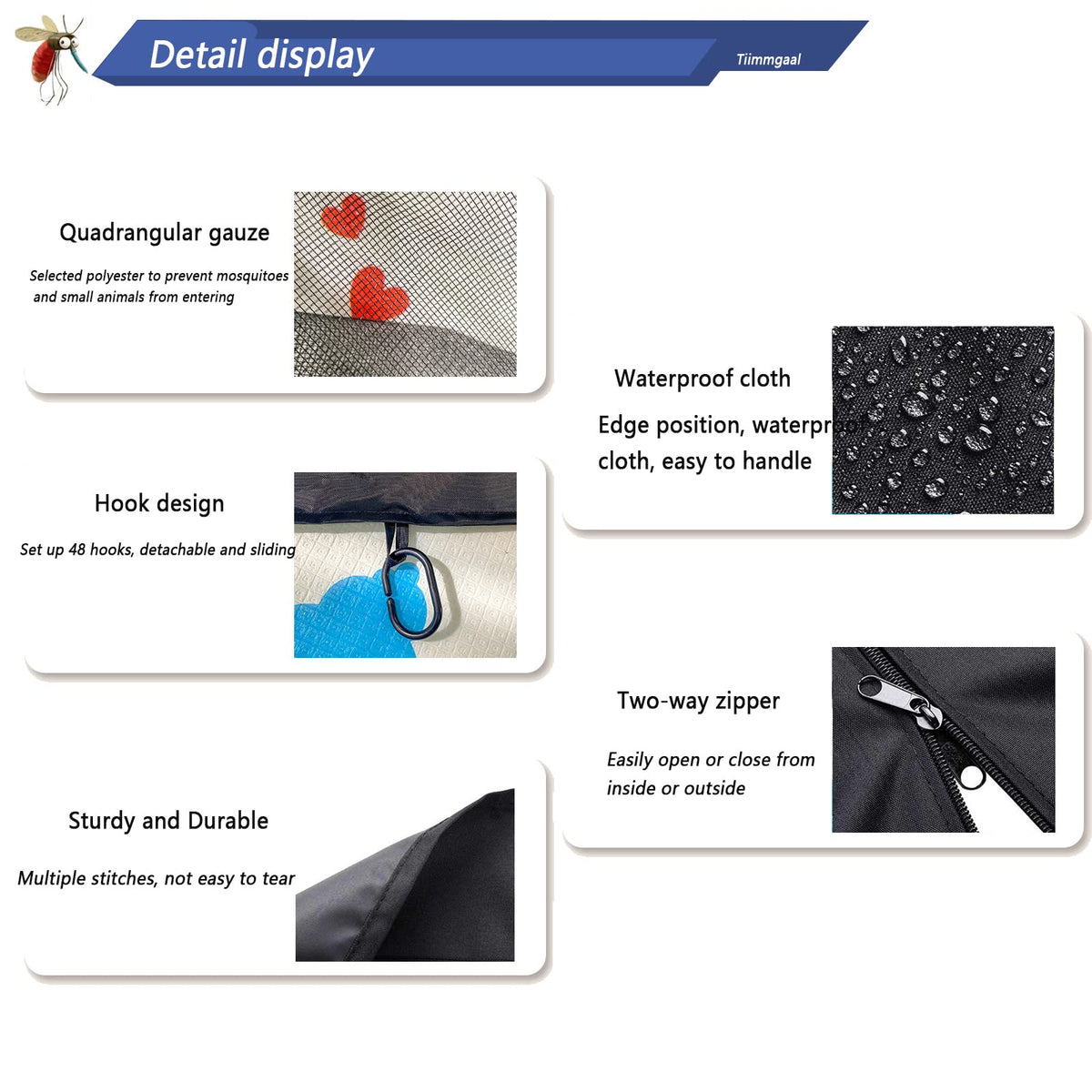 Black 10x10FT 4-Door Zipper Mosquito Netting A750