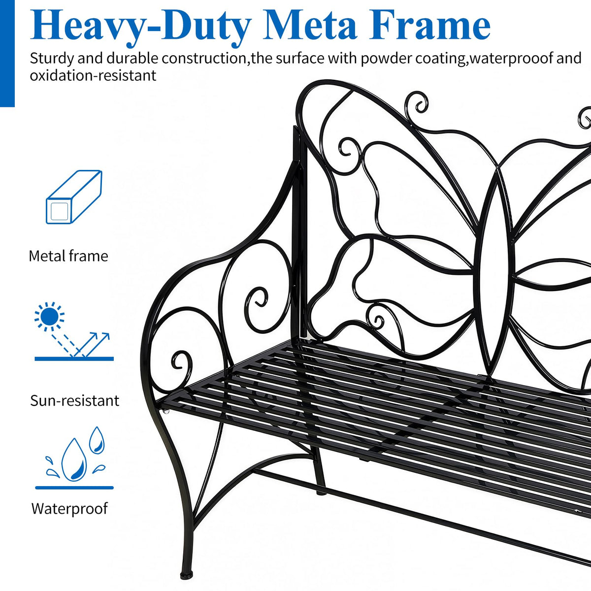 Outdoor Cast Iron Bench with Armrests Double Seats Q63520