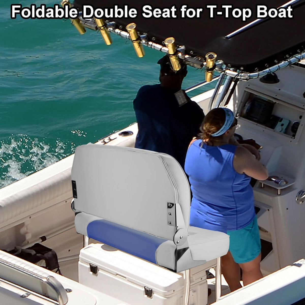Folding Boat Seat Grey and Blue K387