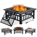 32" Square Wood Burning Fire Pit Table with Spark Screen Q392