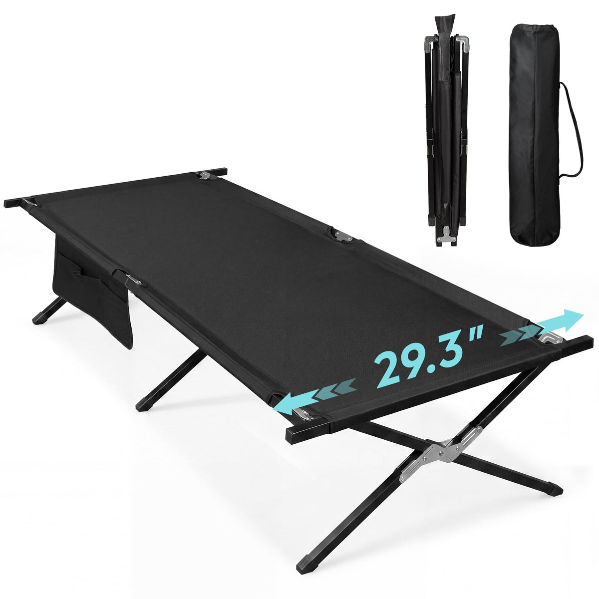 Folding Camping Cot with Carry Bag, 300 lb, Black S91162
