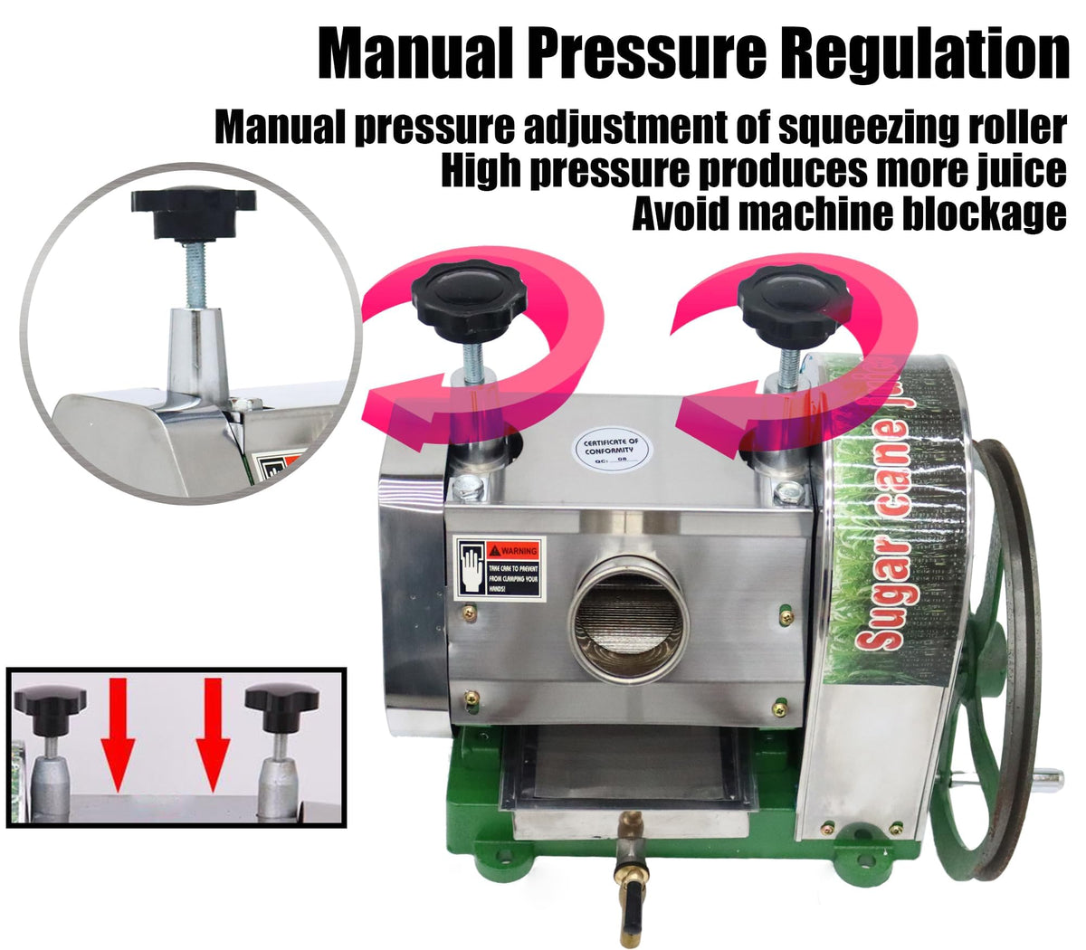 Manual Sugar Cane Juicer Machine with 2 Peeling Knives N9644