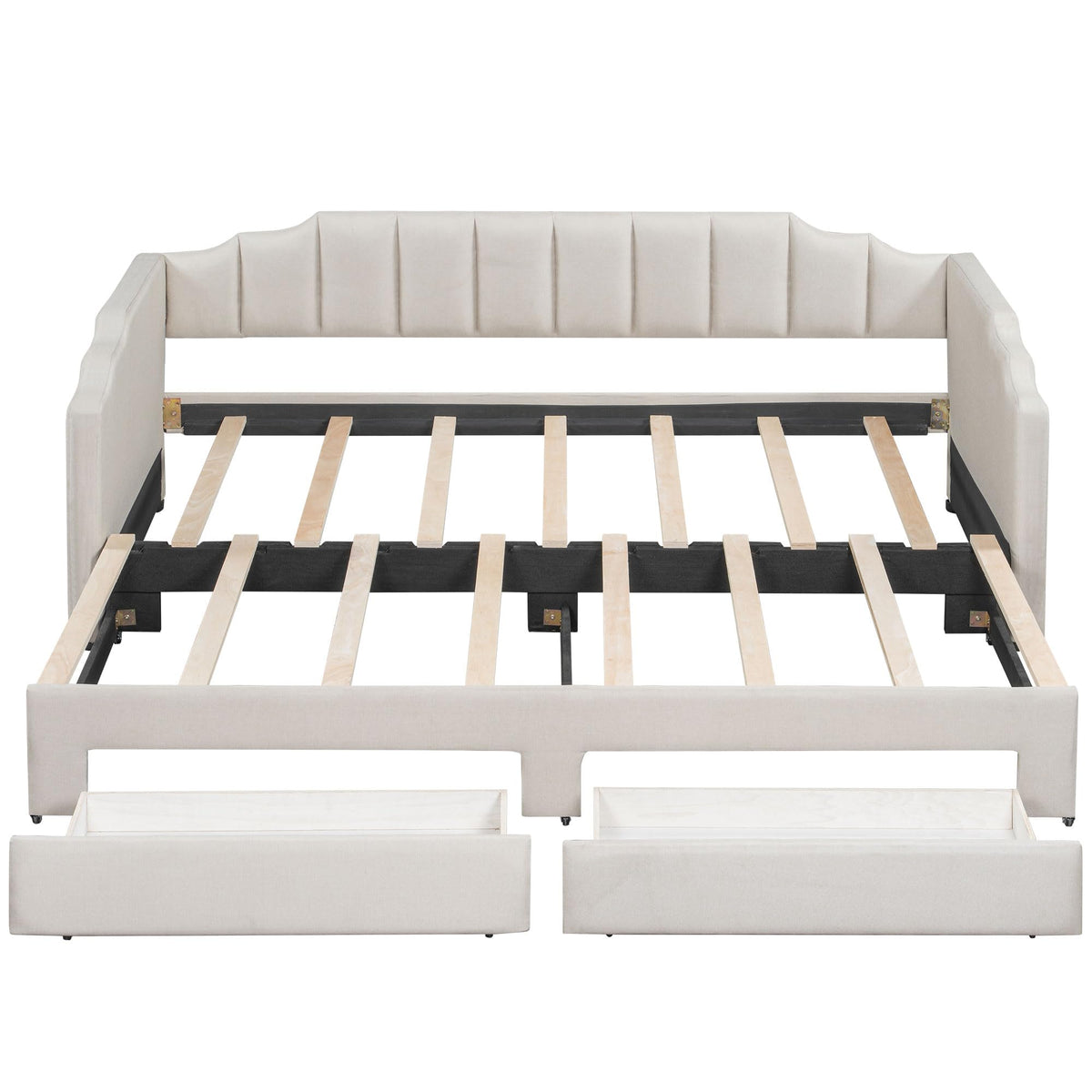 Twin XL Linen Upholstered Daybed with Storage Drawers and LED Light S211
