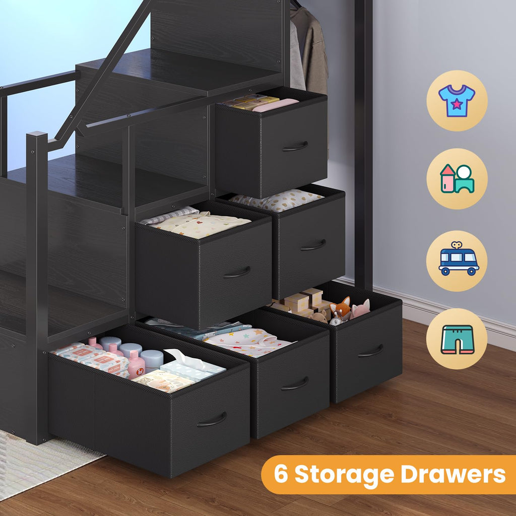 Full Size Loft Bed with Desk and Storage Stairs C91585