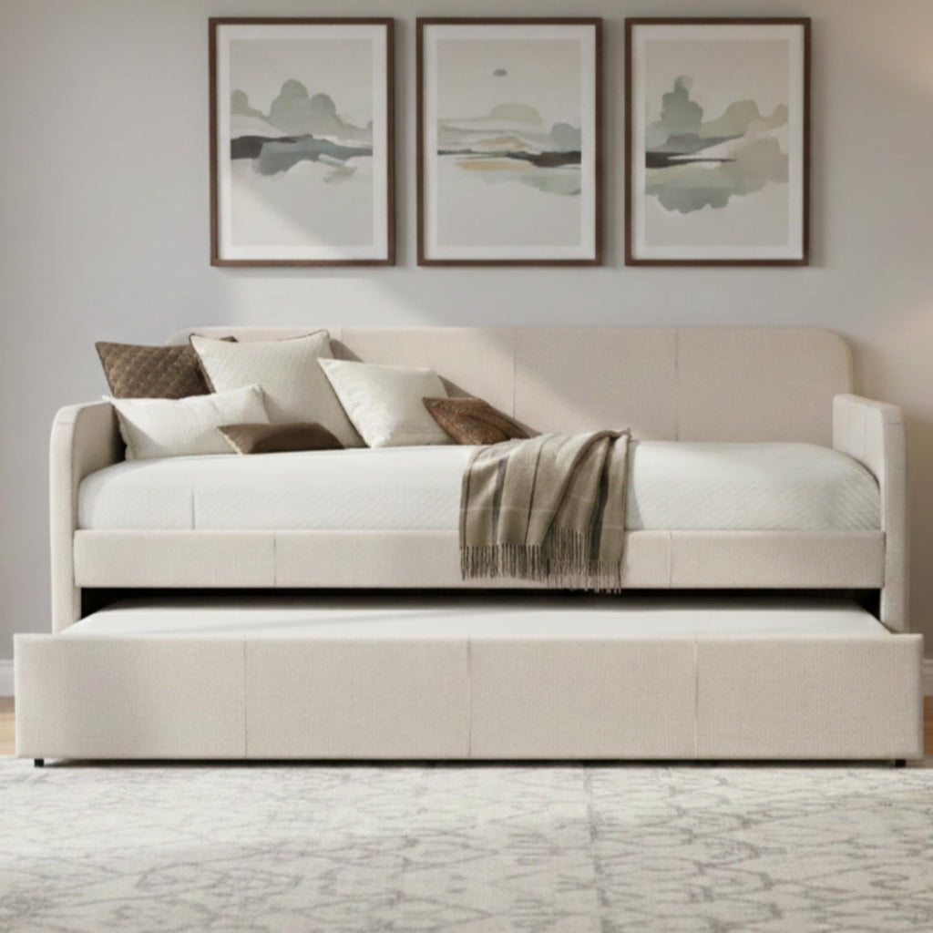 Beige Twin Daybed with Pull-Out Trundle N3984