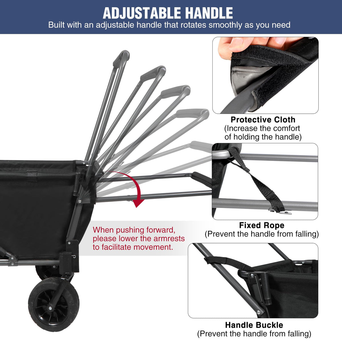 Folding Dog Wagon Cart with Extendable Rear End, 220L Collapsible Utility Cart, Black U74150
