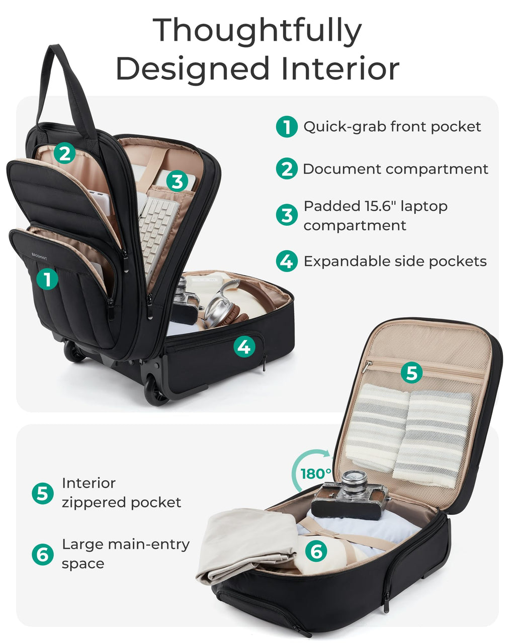 16 inch Lightweight Underseat Carry on Luggage with Wheels D4112