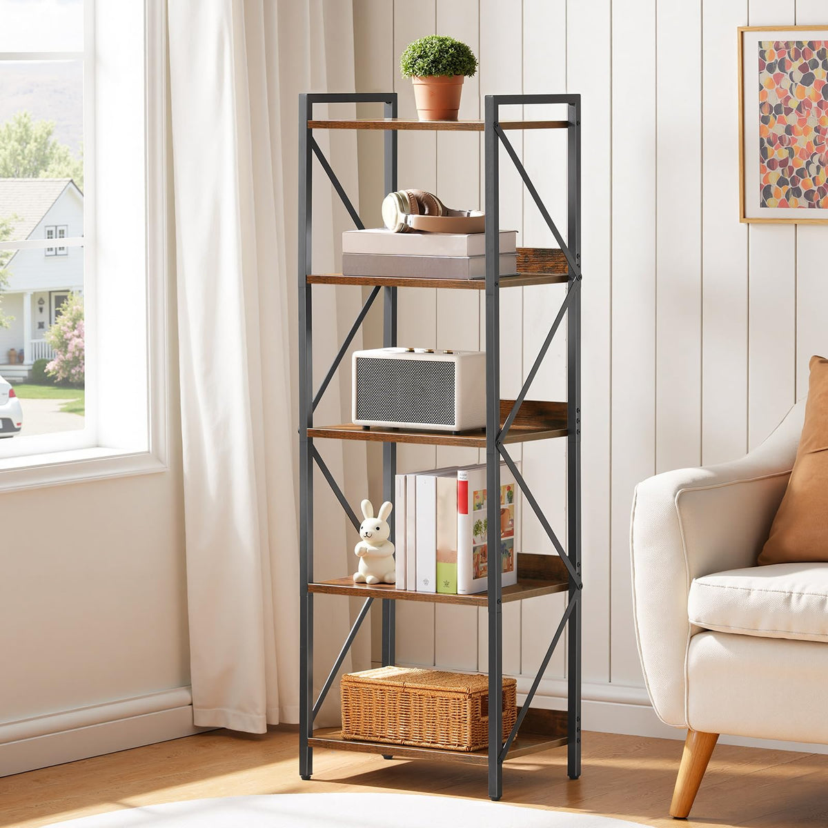 5-Tier Industrial Bookshelf with Metal Frame A587