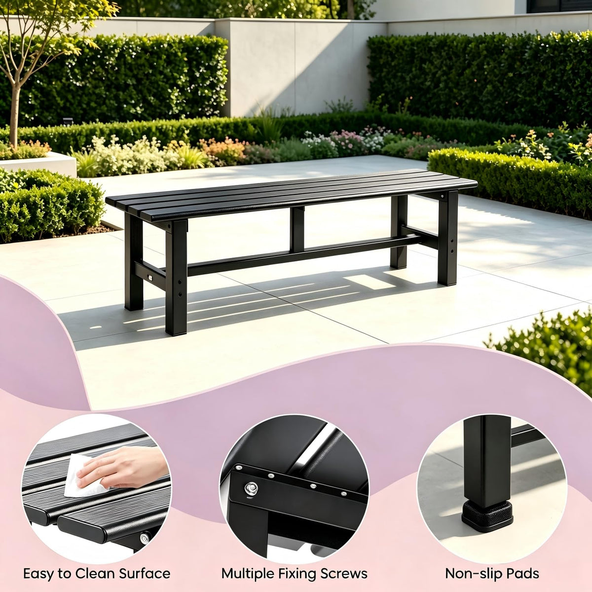 59 Inches Black 2-Person Aluminum Outdoor Bench E418392