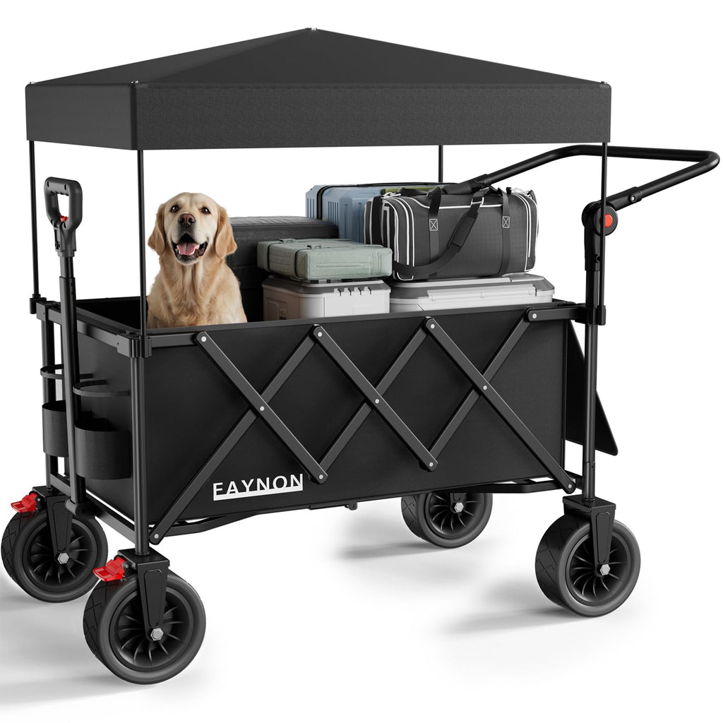 Collapsible Wagon with 300lbs Capacity, 150L Heavy Duty Utility Cart, Black I470950