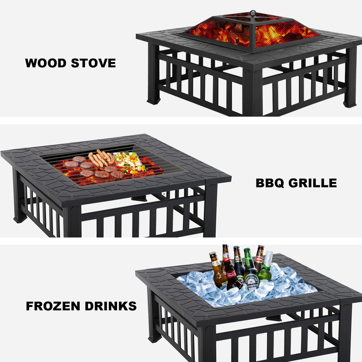 32" Square Wood Burning Fire Pit Table with Spark Screen Q392