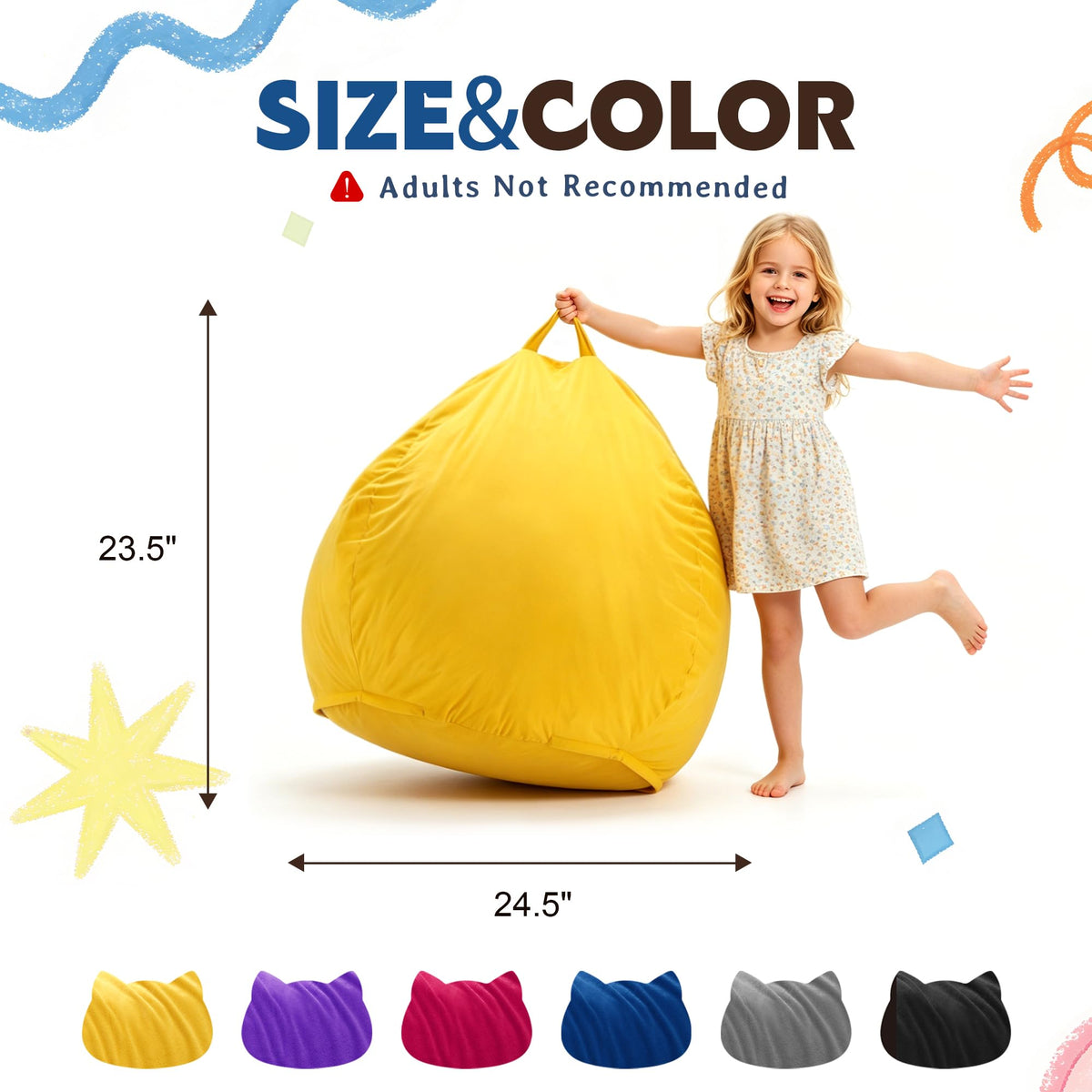 Bean Bag Chair Yellow 2FT X12271