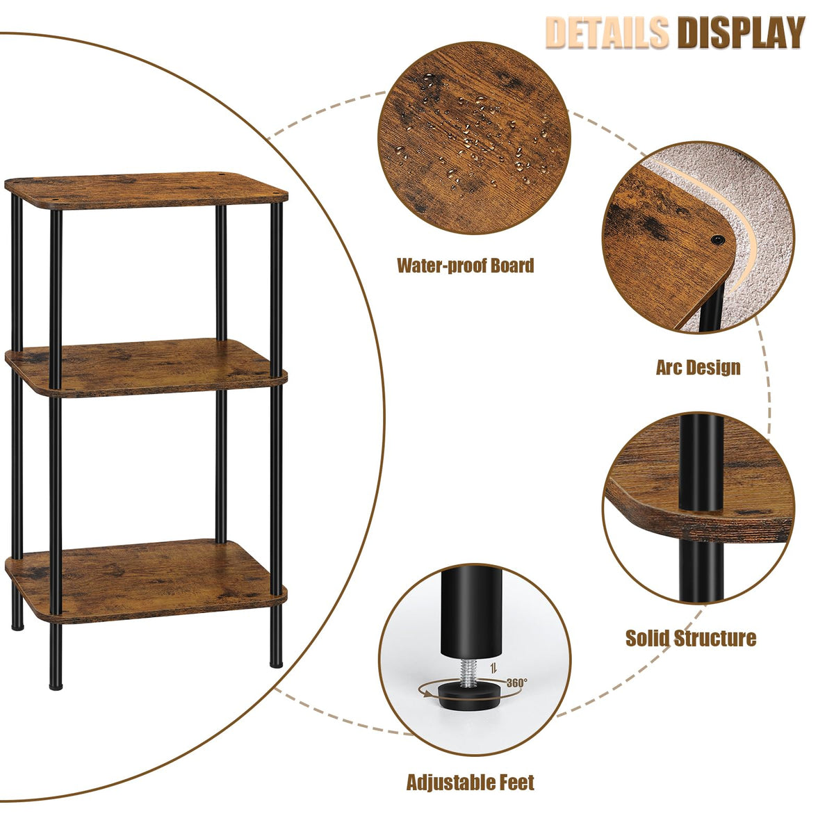 3 Tier Rustic Brown End Table J4895