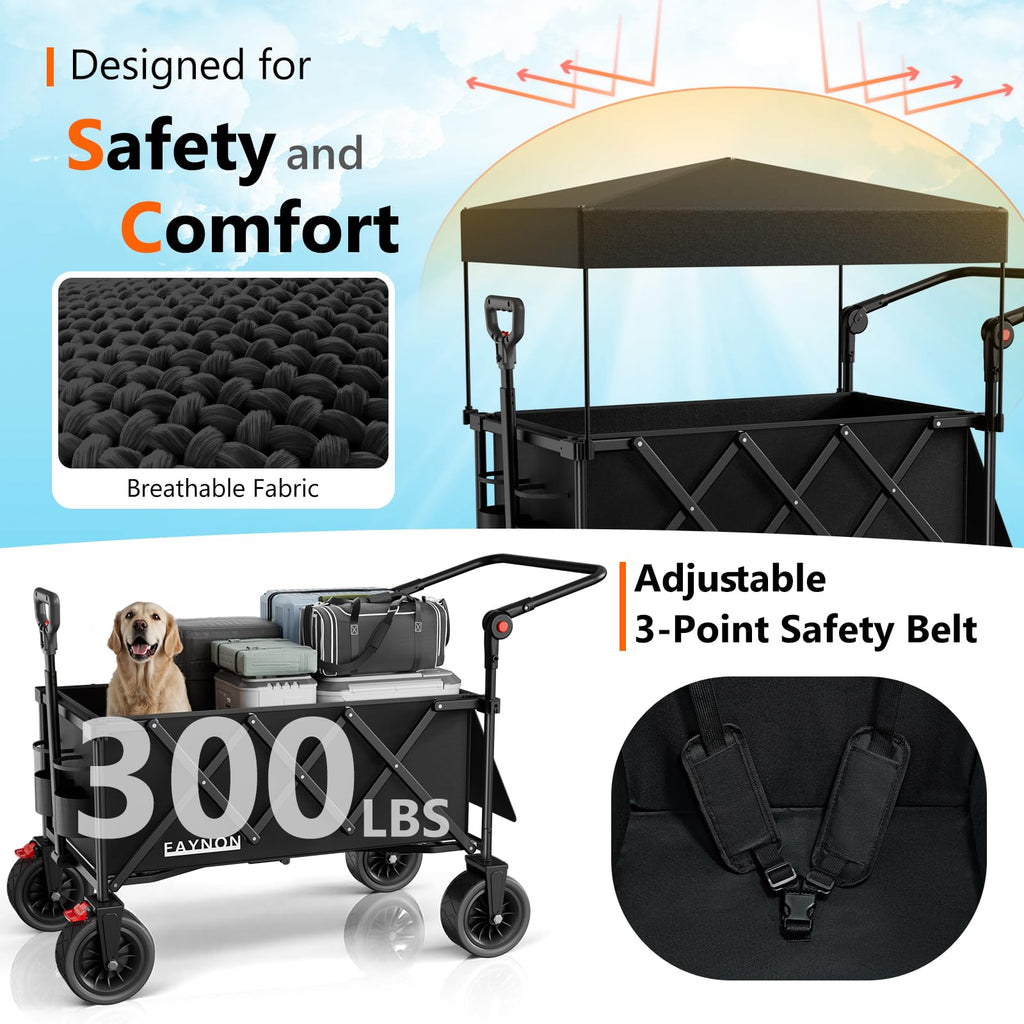 Collapsible Wagon with 300lbs Capacity, 150L Heavy Duty Utility Cart, Black I470950