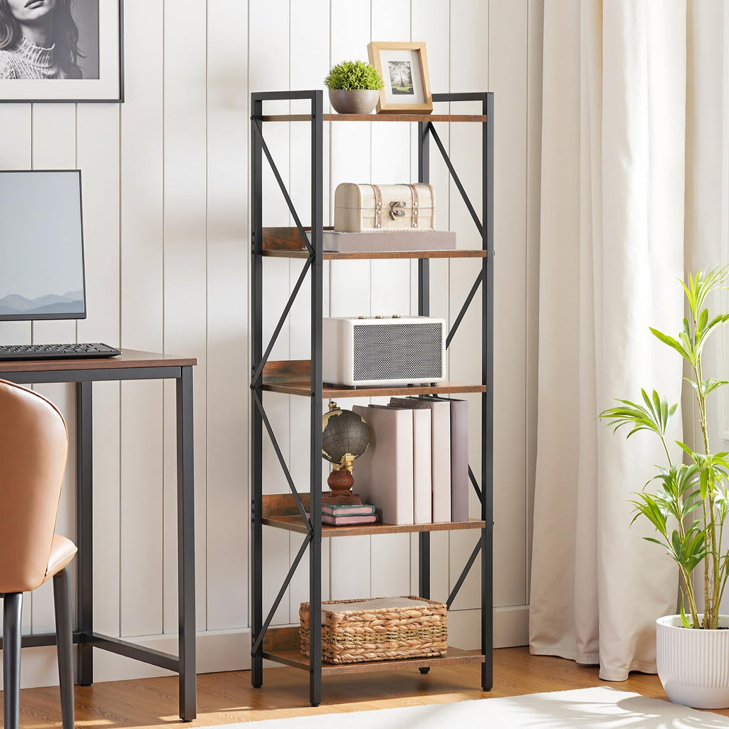 5-Tier Industrial Bookshelf with Metal Frame A587