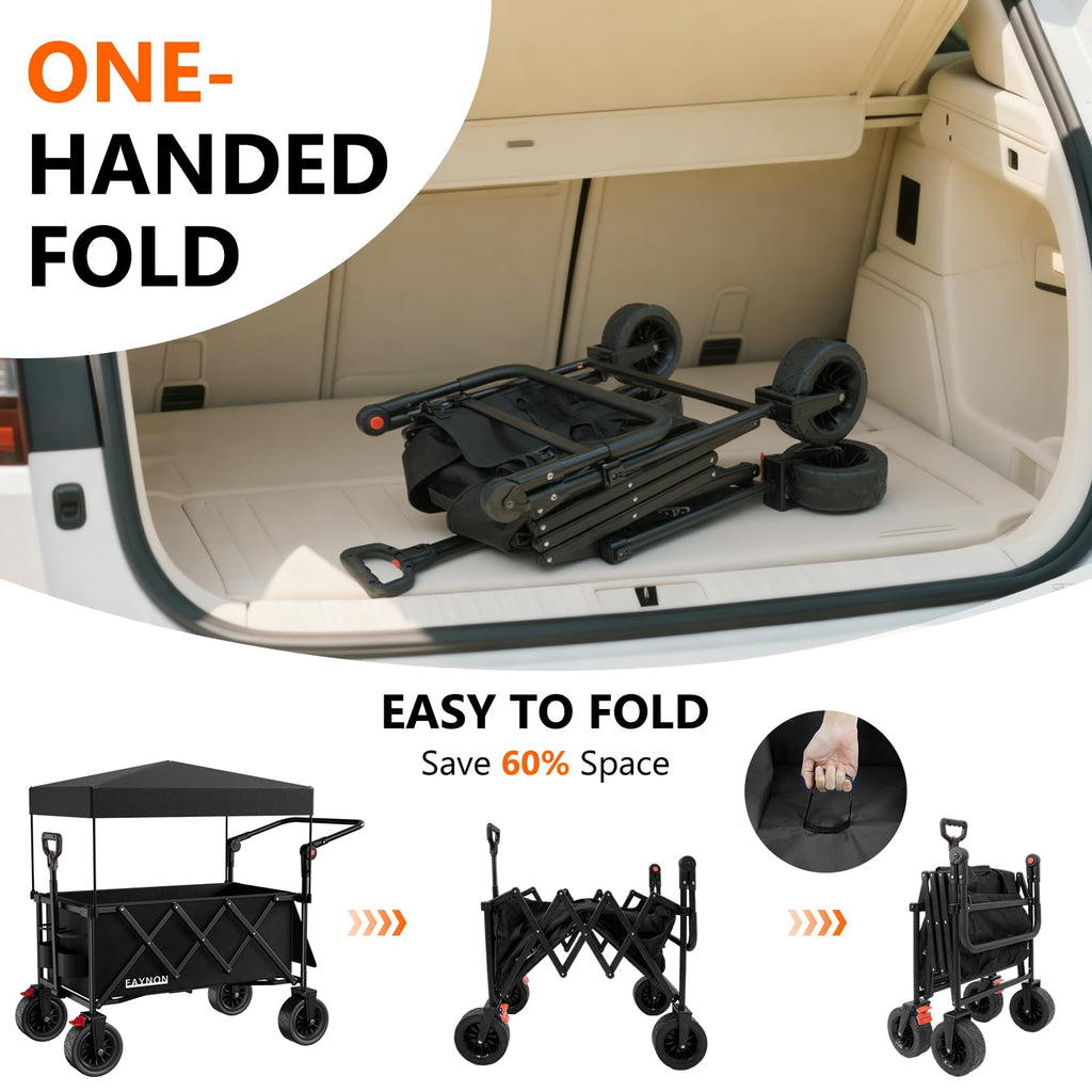 Collapsible Wagon with 300lbs Capacity, 150L Heavy Duty Utility Cart, Black I470950